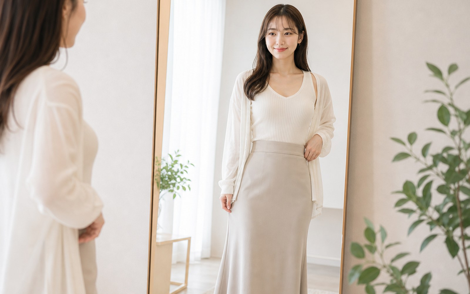 鏡で体のラインを確認する女性のイメージ