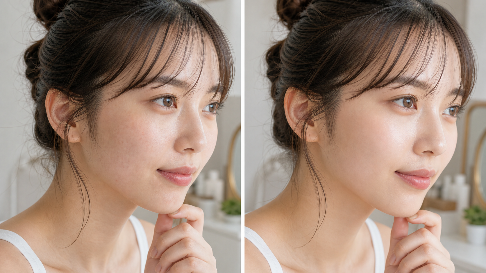 乾燥によるくすみ感が気になる肌と、うるおい感のある肌印象の比較イメージ